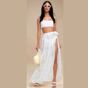 Take the Caicos White Shell Print Cover-Up Maxi Skirt
